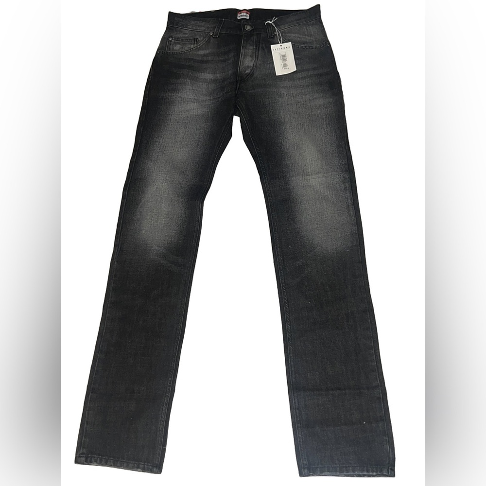 Fiorucci Jeans Mens Black Slim Fit Whiskering Straight Leg Button Fly👖NWT 30